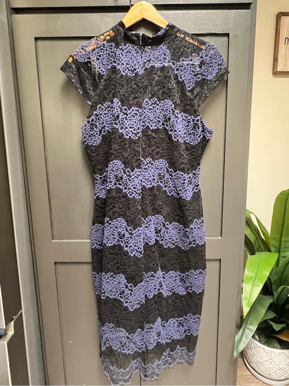 eva mendes for New York & Company Black and Purple Lace Midi Dress